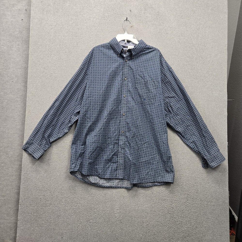 Wrangler Men Button Up Shirt 2XL Blue Geometric 20X Western Logo Long Sleeve